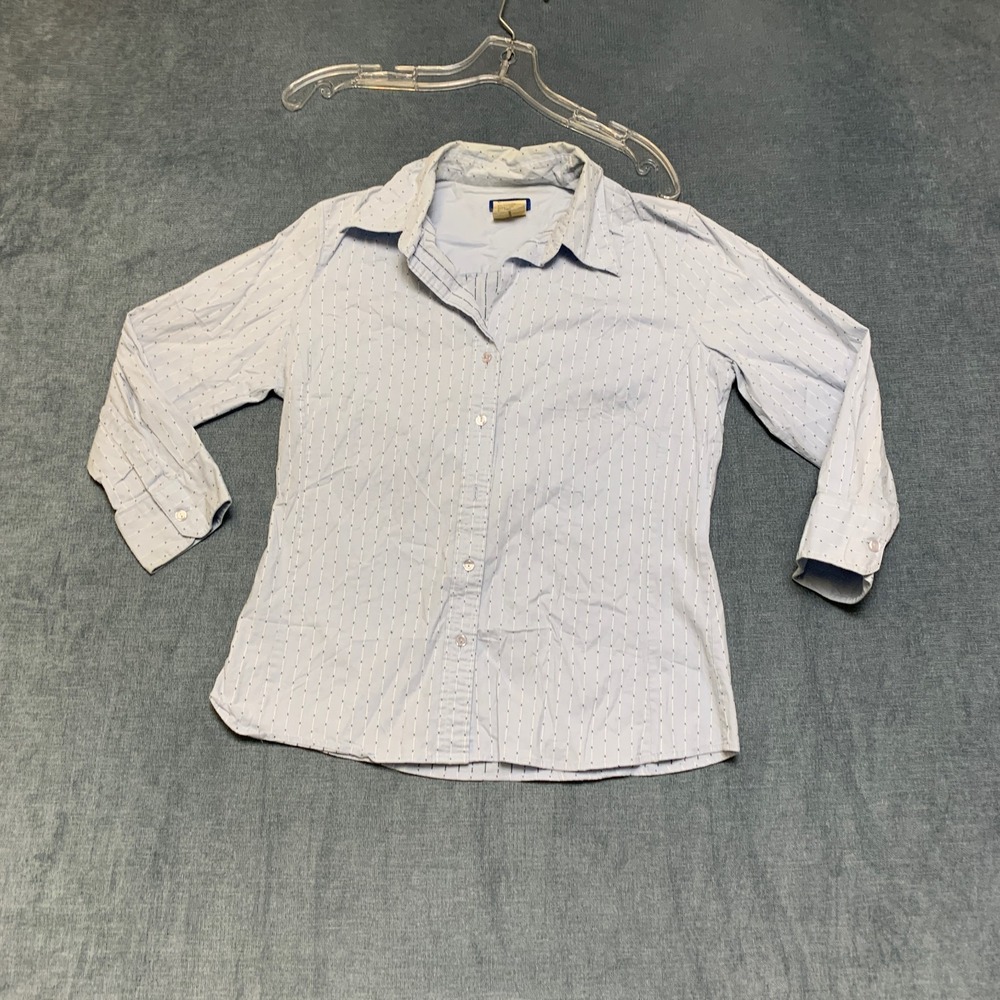 Dockers Shirt Womens Small Light Blue Cotton Stretch Striped Casual Button Front